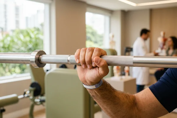 Pegada na barra de musculação, gesto associado a lesões de polia