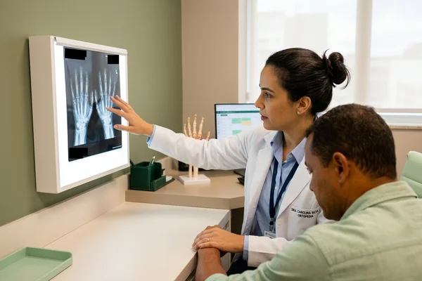 Radiografia analisada no consultório para avaliar o grau de desgaste
