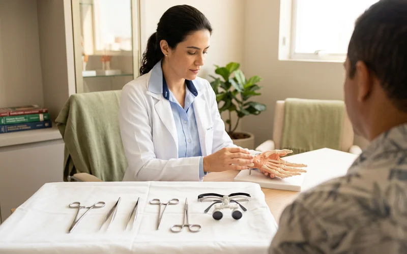 Lupas de magnificação e instrumentos finos usados em microcirurgia