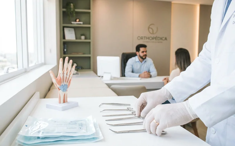Preparo do material em bancada de consultório antes do procedimento