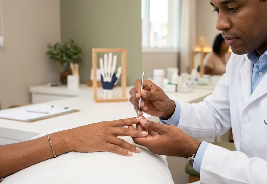 Avaliação da sensibilidade dos dedos durante consulta no consultório